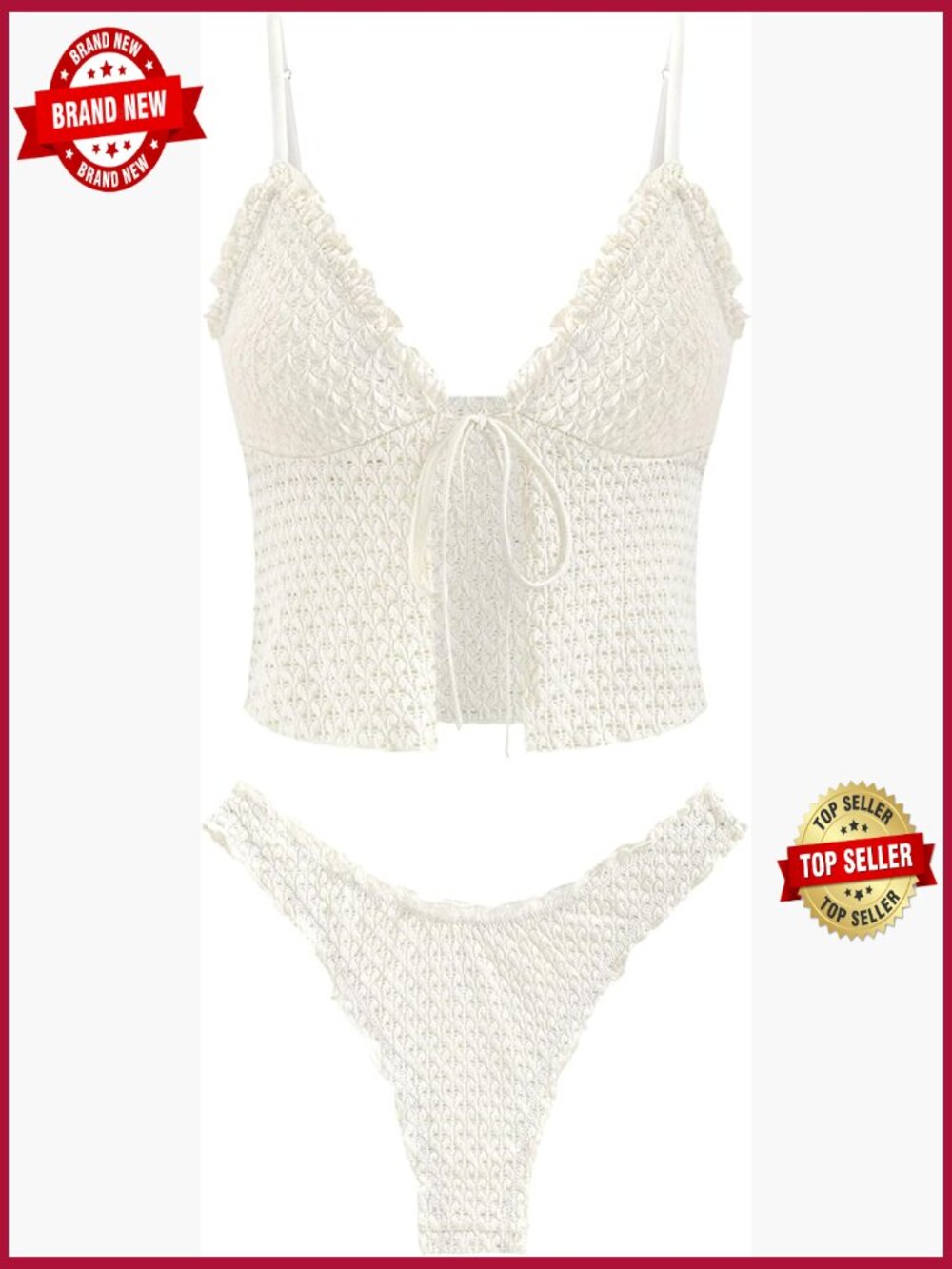 Tie Front Ruffle Tankini Set High Cut Thong Two Piece Swimsuit